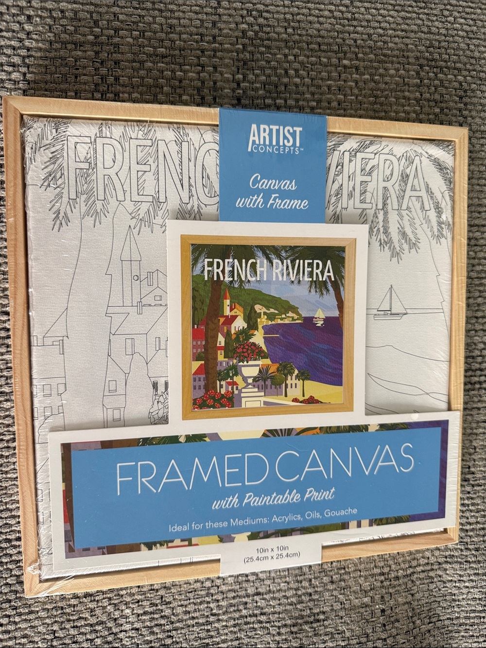 French Riviera Framed Canvas - White/Natural